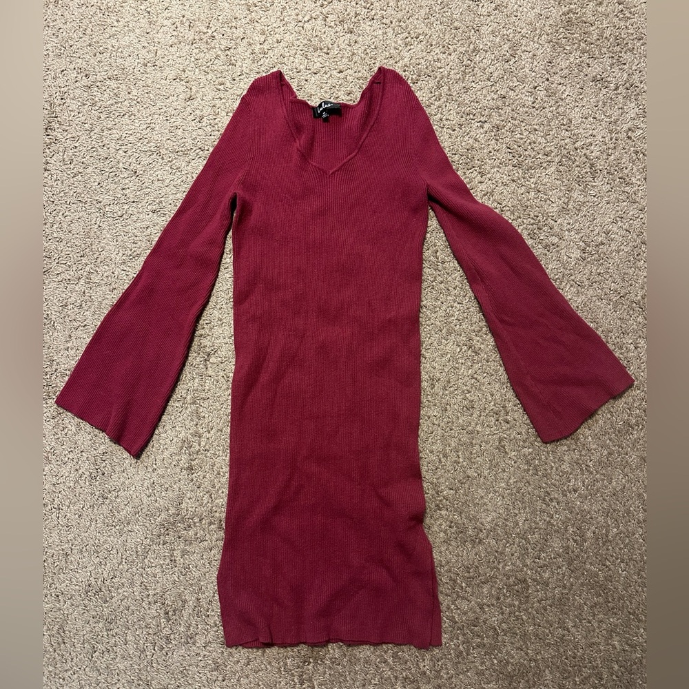 Lulus long sleeved sweater dress plum maroon wine color